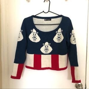 Bear print pattern short cute sweater unique retro